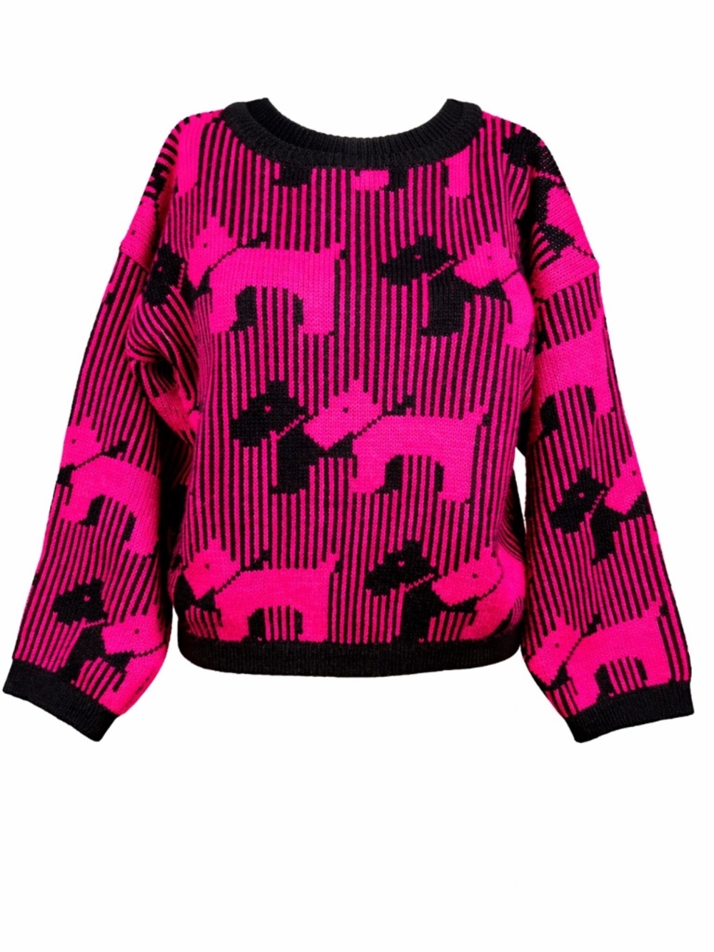 Vintage 80s/90s Pink and Black Animal Print Sweater, Graphic Novelty Retro Indie